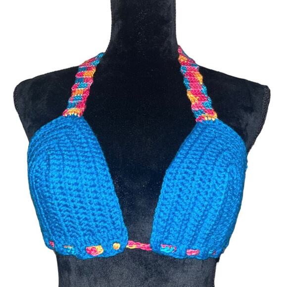 Creaciones Cayana Other - Creaciones Cayana Handmade Crochet Bikini Halter Top Size S Blue